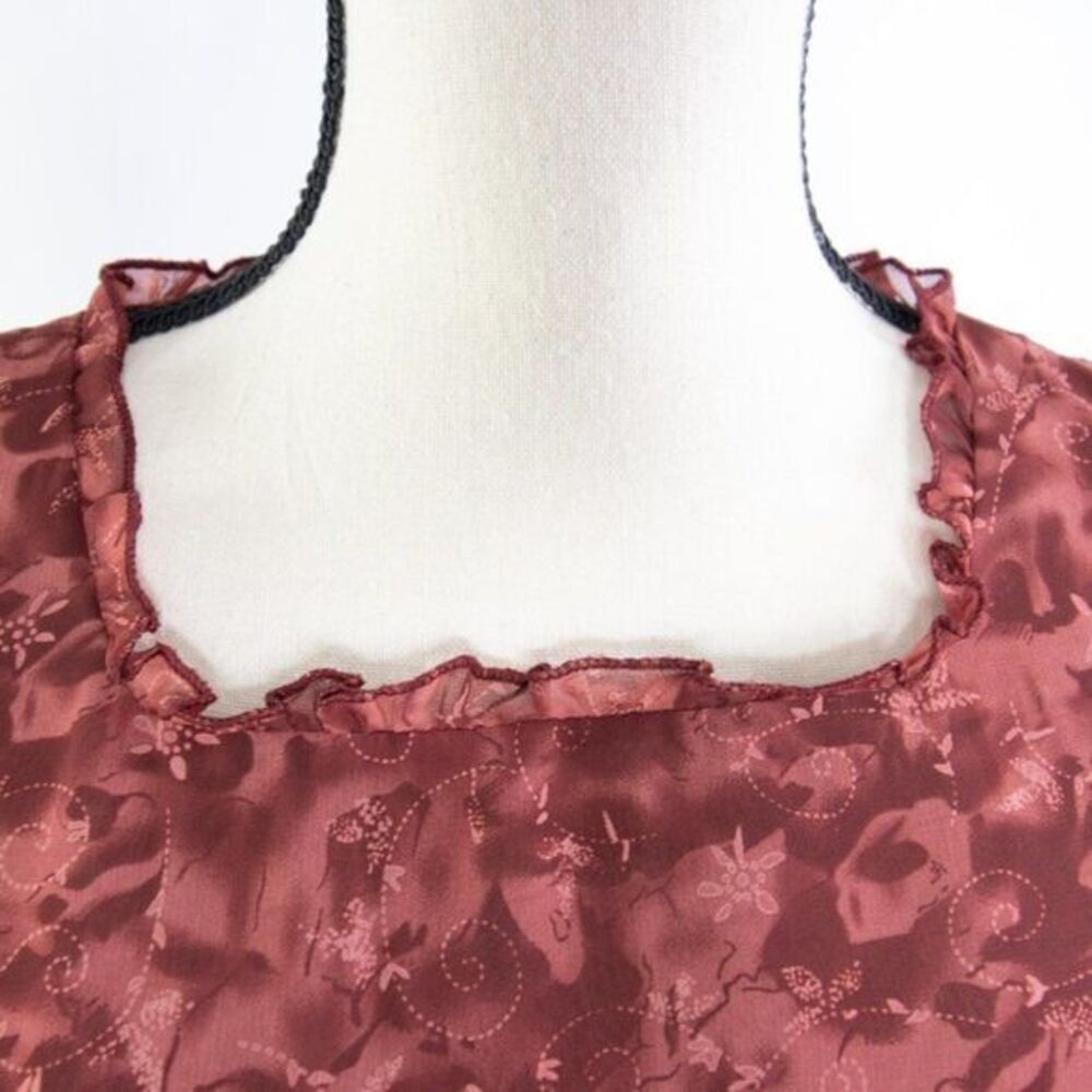 Vintage floral print sleeveless sheath dress with ruffle neck detail - Picture 6 of 16